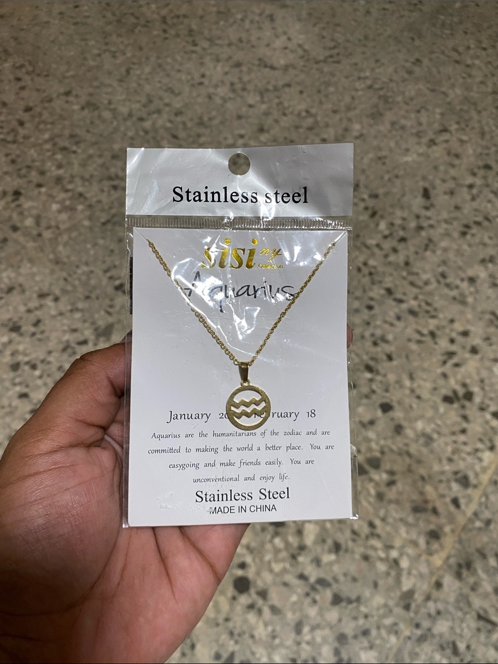 Gold Stainless Steel Aquarius Pendant Necklace - Zodiac Jewelry